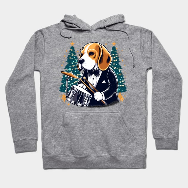 Beagle Playing Drums Christmas Hoodie by Graceful Designs